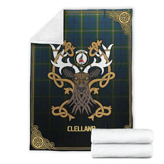 Clan Clelland Tartan Crest Premium Blanket Celtic Stag Style GE39 Clan Clelland Tartan Today   