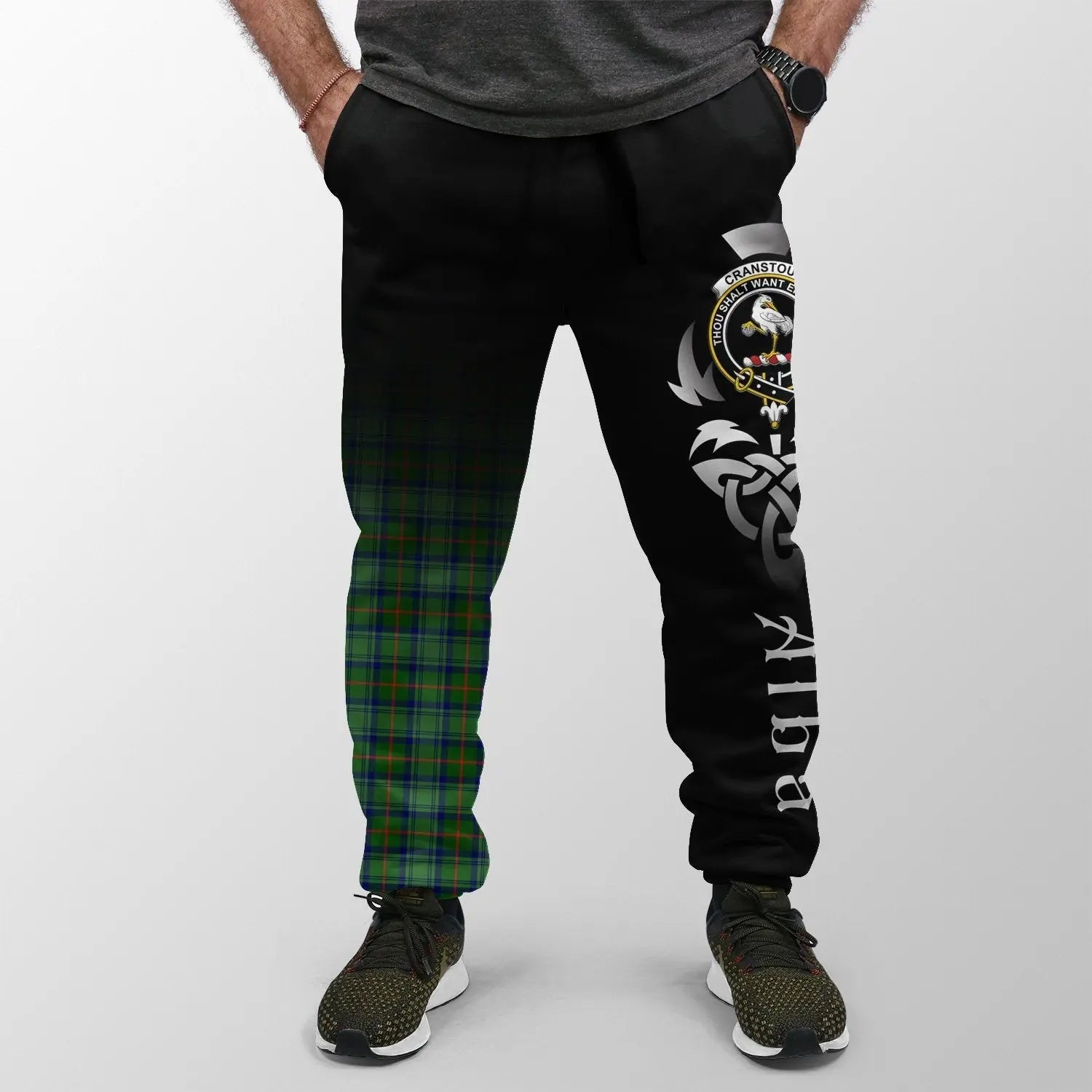 Clan Cranstoun Tartan Crest Jogger Sweatpants  Alba Celtic Style HV42 Clan Cranstoun Tartan Today   