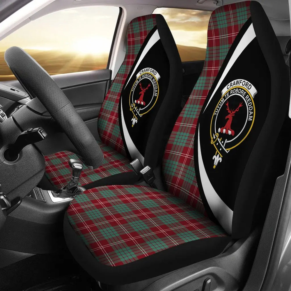 Clan Crawford Modern Tartan Crest Circle Style Car Seat Cover VD25 Clan Crawford Tartan Today   
