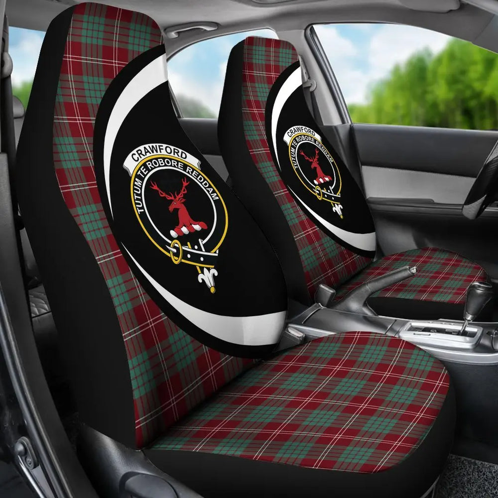 Clan Crawford Modern Tartan Crest Circle Style Car Seat Cover VD25 Clan Crawford Tartan Today   