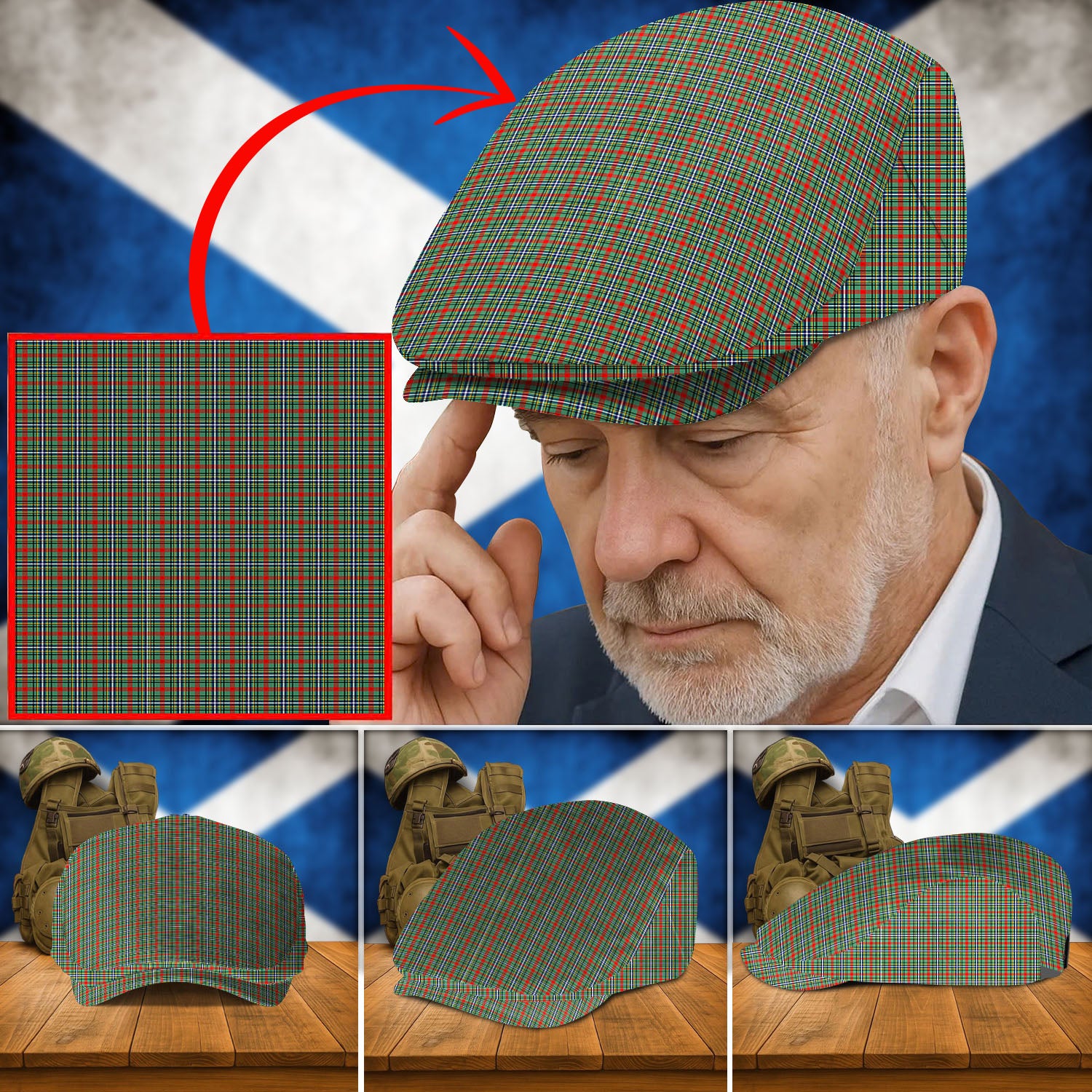 Clan Bisset 2 Tartan Flat Cap EO18 Bisset 2 Tartan Tartan Today