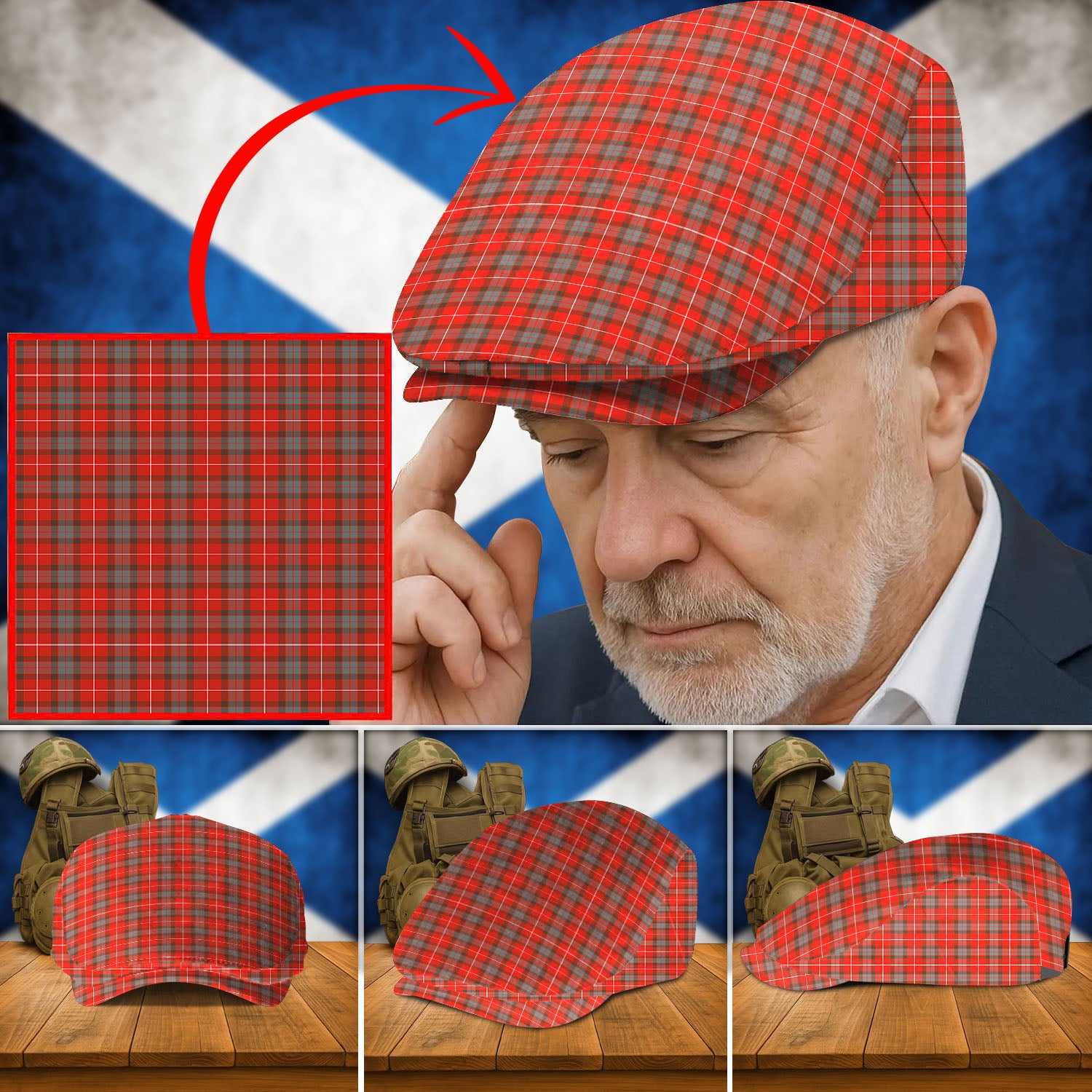 Clan Fraser Weathered Tartan Flat Cap TJ90 Fraser Weathered Tartan Tartan Today