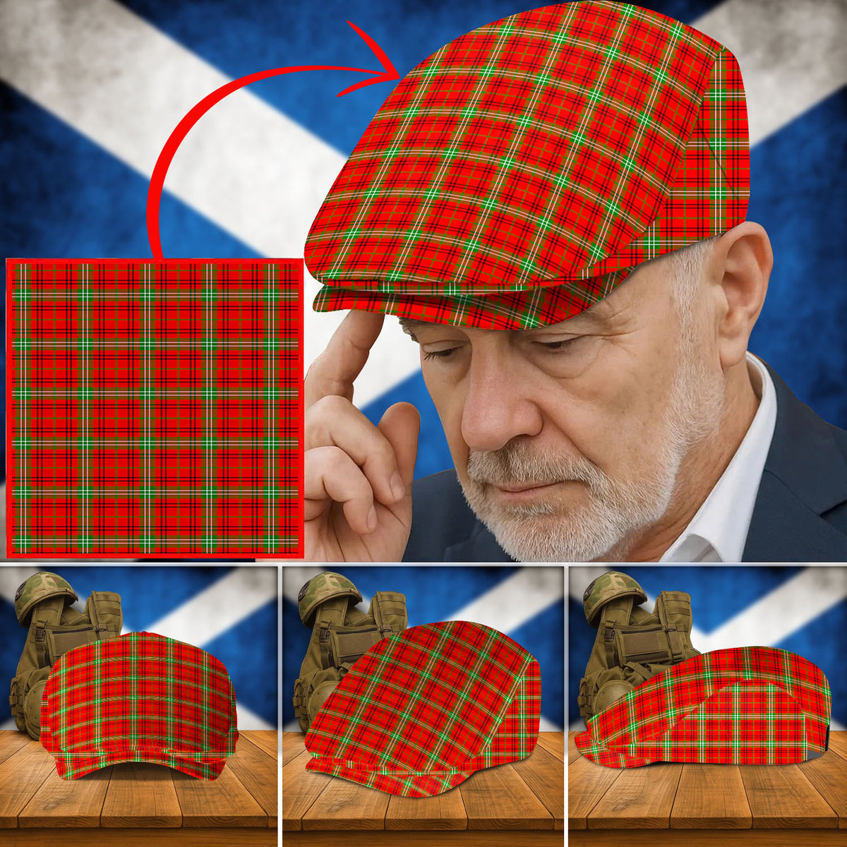 Clan Morrison Red Modern Tartan Flat Cap AF43 Morrison Red Modern Tartan Tartan Today