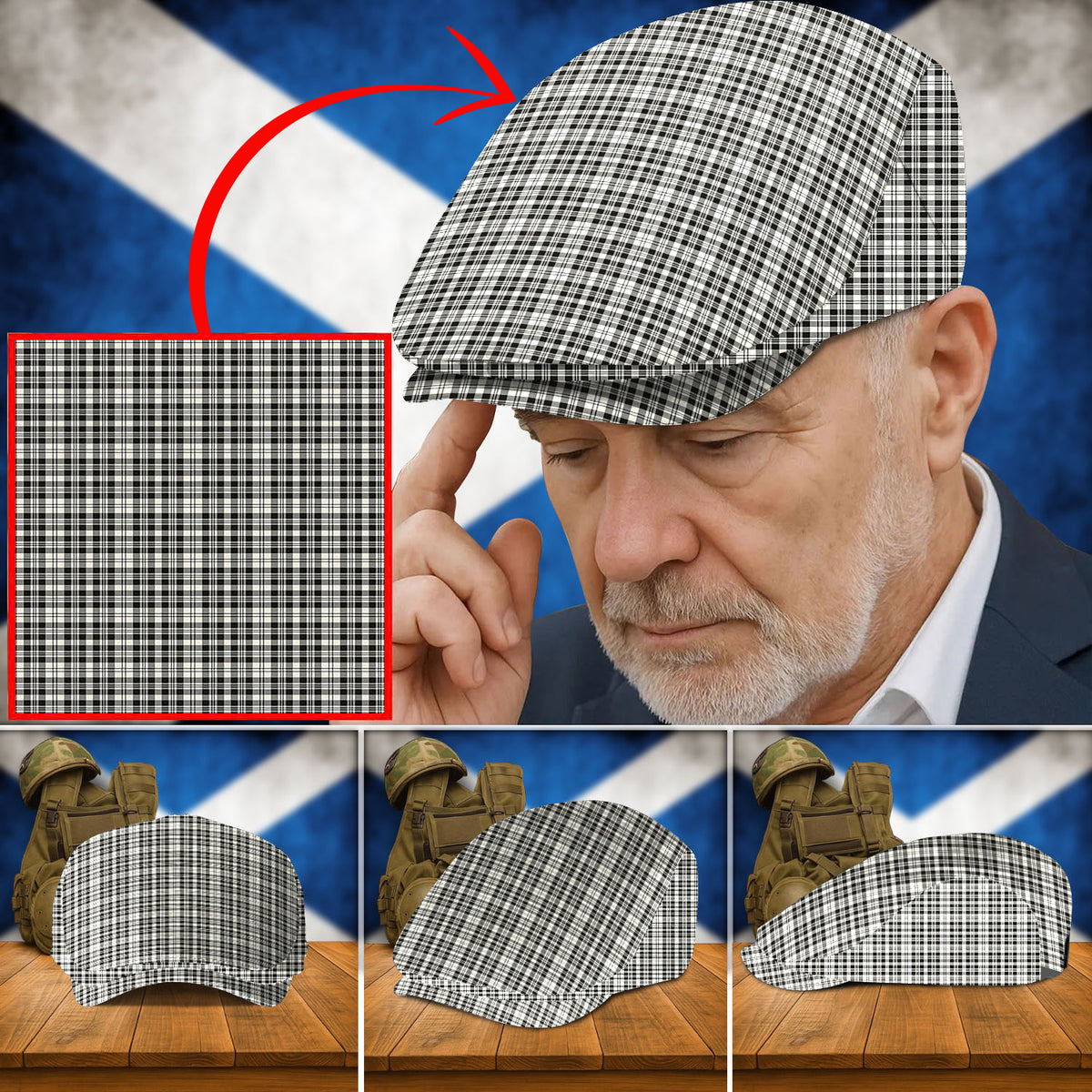 Clan Scott Black & White Ancient Tartan Flat Cap ZH31 Scott Black & White Ancient Tartan Tartan Today