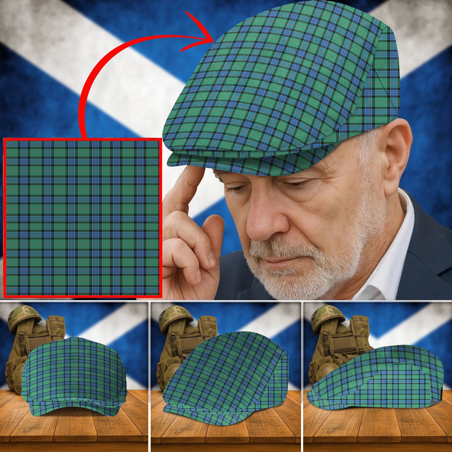 Clan Sinclair Hunting Ancient Tartan Flat Cap UM74 Sinclair Hunting Ancient Tartan Tartan Today
