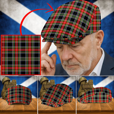 Clan Stewart Black Tartan Flat Cap VF16