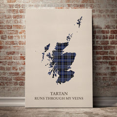 Clark 1 Tartan Scotland Map Canvas – “Tartan Runs Through My Veins” Wall Art