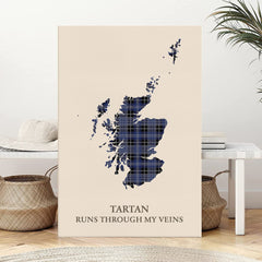 Clan Clark 1 Tartan Scotland Map Canvas “Tartan Runs Through My Veins” Wall Art TE85