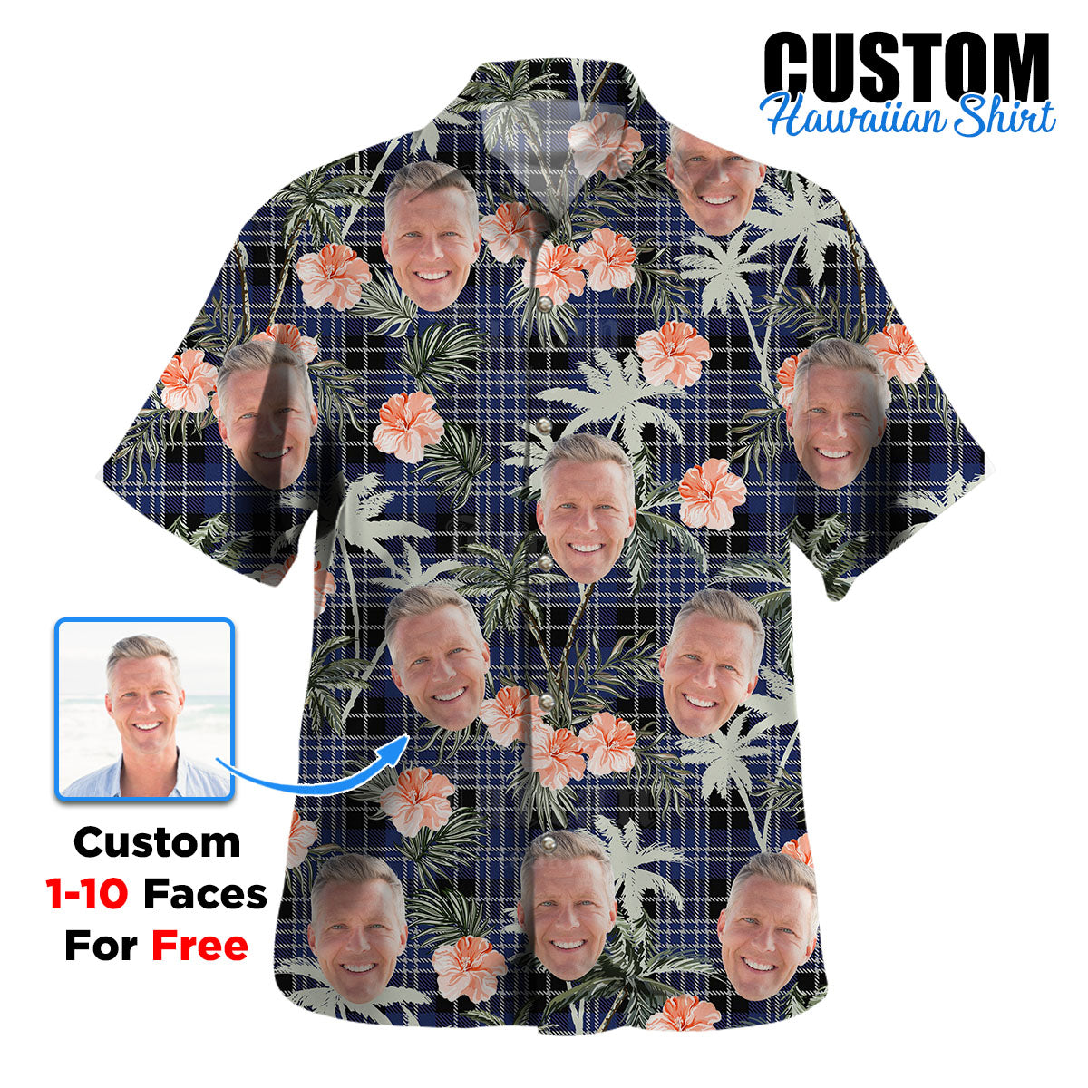 Clan Clark 1 Tartan Custom Face Hawaiian Shirt – Unisex Gift for Family Members, Summer Party ID43 Clark 1 Tartan Tartan Hawaii Shirt
