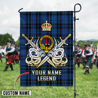 Custom Name Clan Clark 2 Tartan Garden Flag with Clan Crest and the Golden Sword of Courageous Legacy