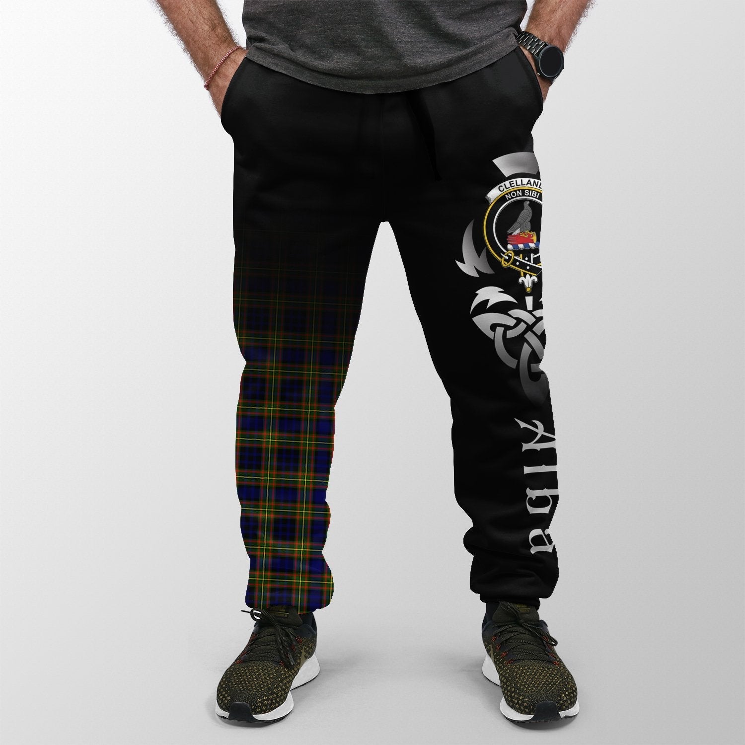 Clan Clelland Modern Tartan Crest Jogger Sweatpants  Alba Celtic Style ZH63 Clan Clelland Tartan Today   