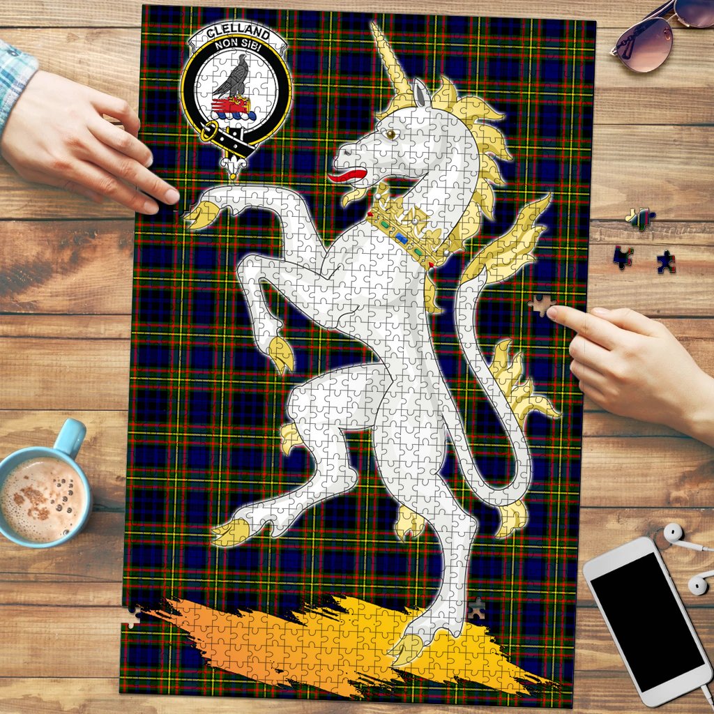 Clan Clelland Modern Tartan Crest Unicorn Scotland Jigsaw Puzzles Gift For Family HT96 Clan Clelland Tartan Today   