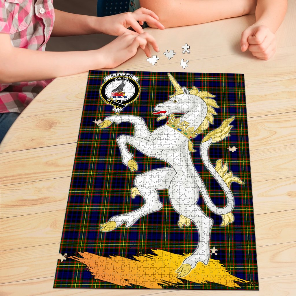 Clan Clelland Modern Tartan Crest Unicorn Scotland Jigsaw Puzzles Gift For Family HT96 Clan Clelland Tartan Today   