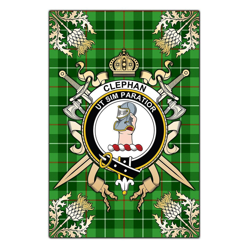 Clan Clephane Tartan Crest Black Garden Flag  - Gold Thistle  SP58 Clan Clephan Tartan Today   