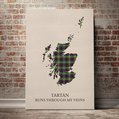 Clan Clephane Tartan Scotland Map Canvas “Tartan Runs Through My Veins” Wall Art IK24