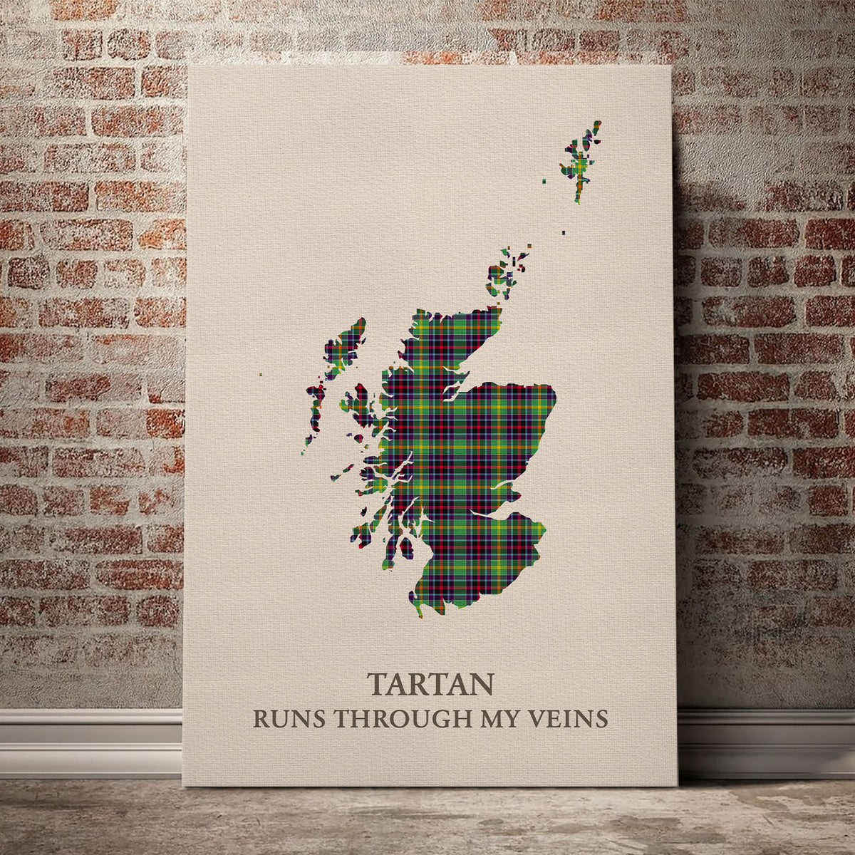 Clephane Tartan Scotland Map Canvas – “Tartan Runs Through My Veins” Wall Art