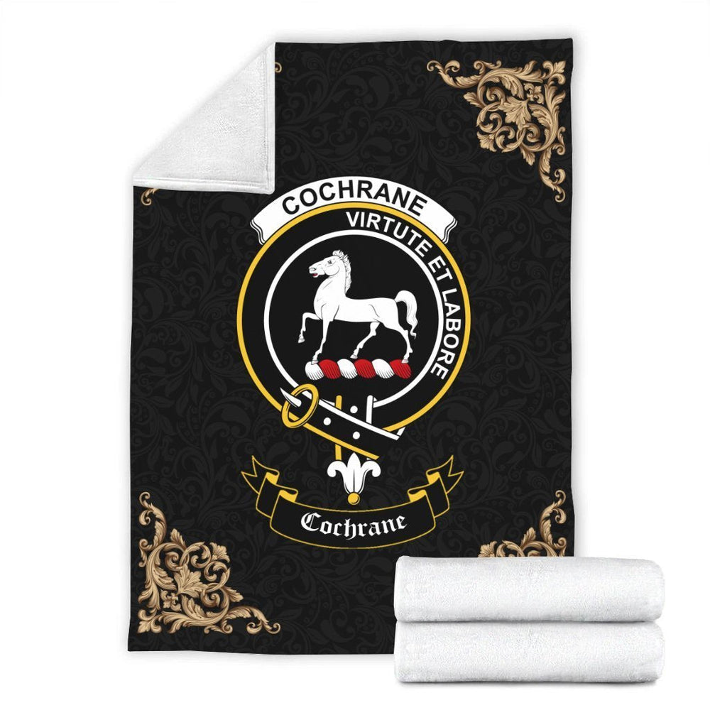 Clan Cochrane Crest Tartan Premium Blanket Black WU20 Clan Cochrane Tartan Today   