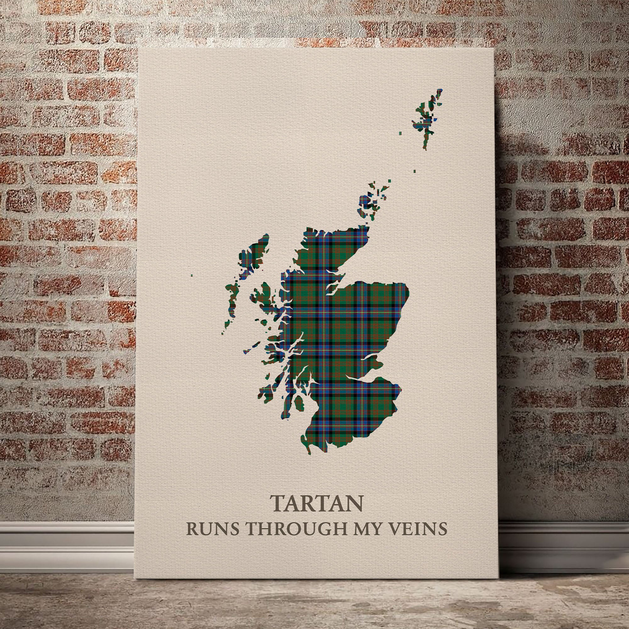 Cochrane Ancient  Tartan Scotland Map Canvas – “Tartan Runs Through My Veins” Wall Art