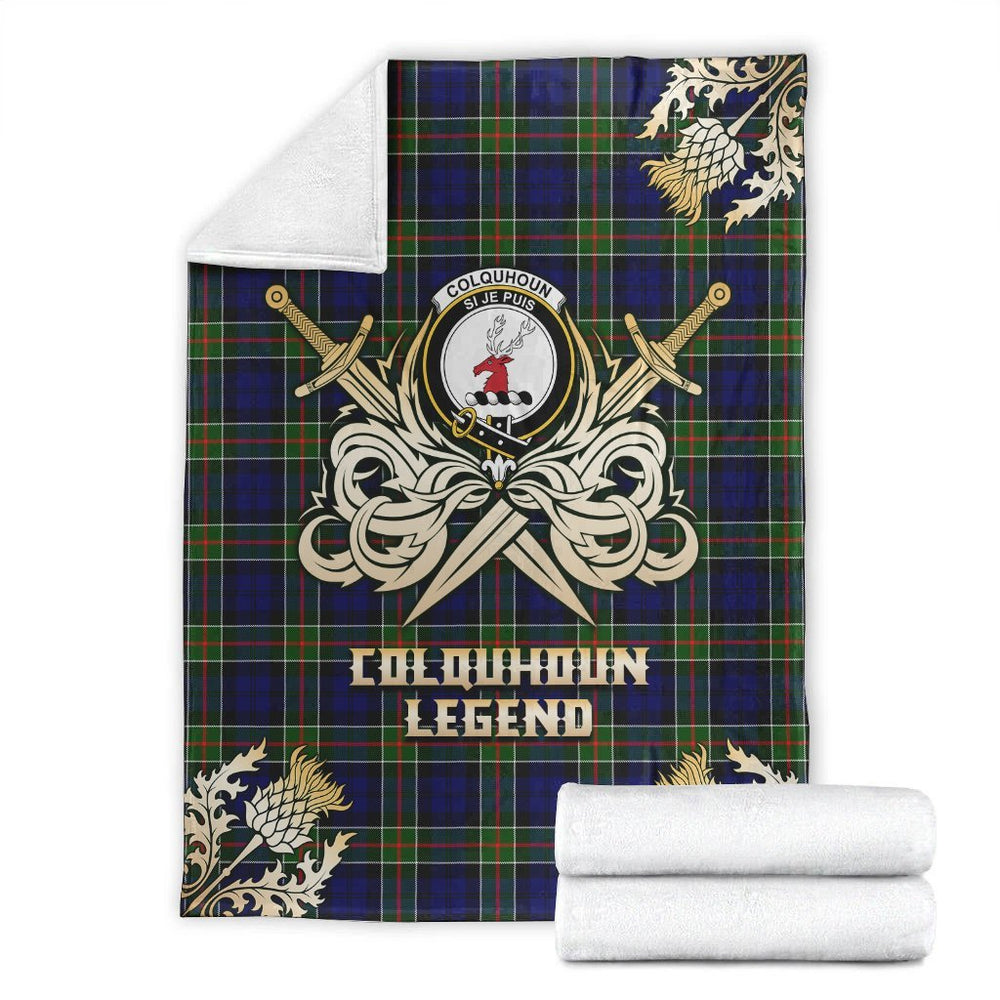 Clan Colquhoun Modern Tartan Gold Courage Symbol Blanket RG87 Clan Colquhoun Tartan Today   