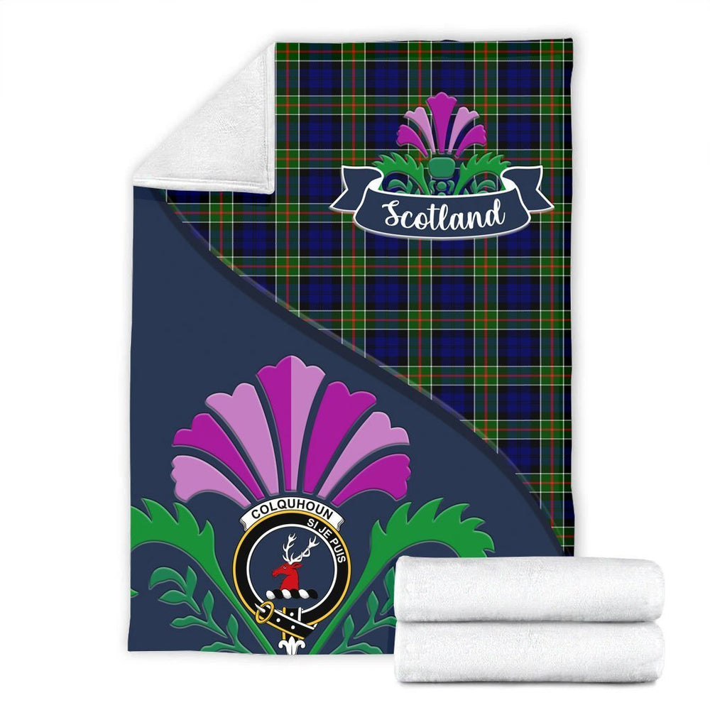Clan Colquhoun Tartan Crest Premium Blanket Thistle Style KE77 Clan Colquhoun Tartan Today   