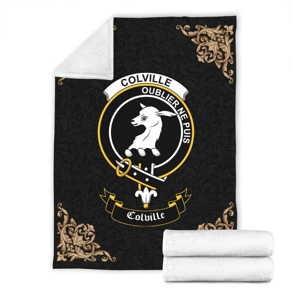 Clan Colville Crest Tartan Premium Blanket Black YR12 Clan Colville Tartan Today   