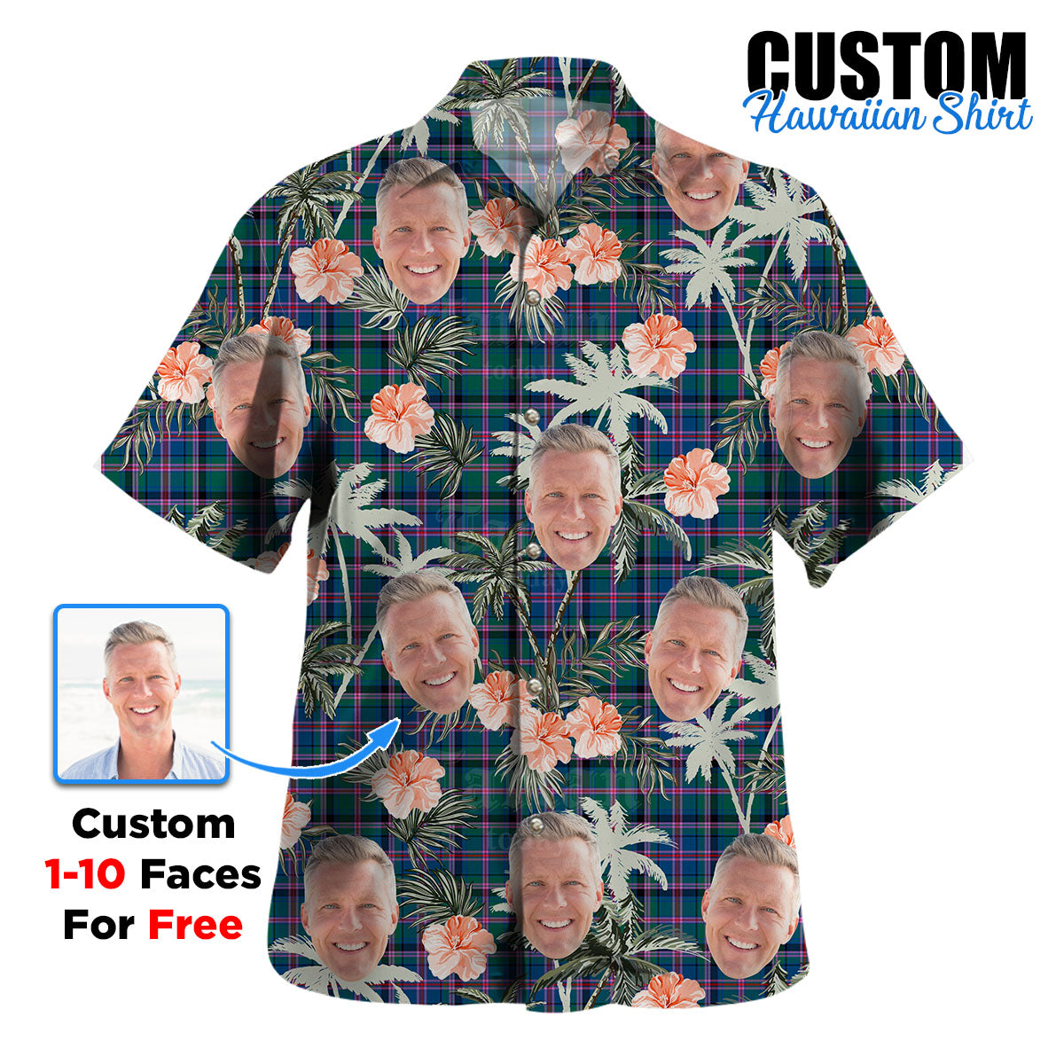 Clan Cooper Ancient Tartan Custom Face Hawaiian Shirt – Unisex Gift for Family Members, Summer Party WM25 Cooper Ancient Tartan Tartan Hawaii Shirt