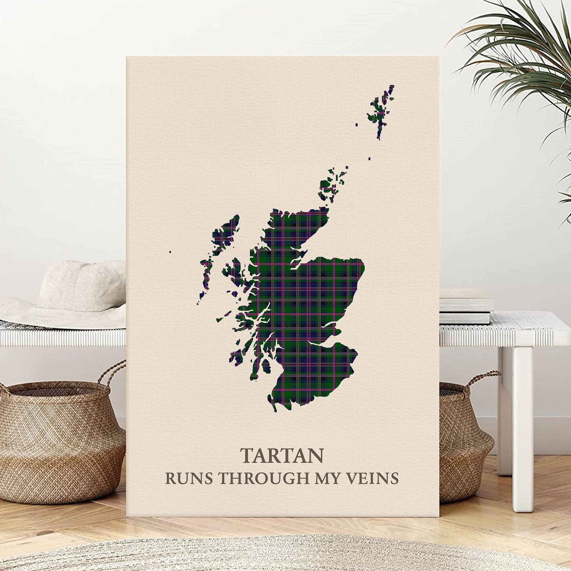 Clan Cooper Modern Tartan Scotland Map Canvas “Tartan Runs Through My Veins” Wall Art NP47