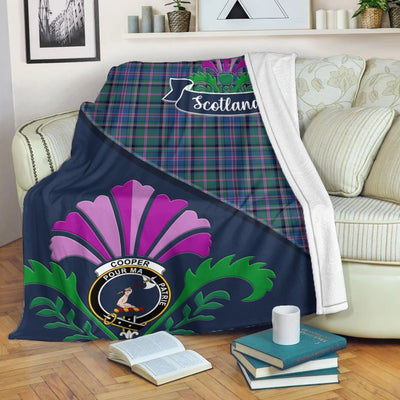 Clan Cooper Tartan Crest Premium Blanket Thistle Style BZ92