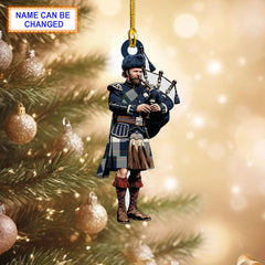 Cornell Modern Tartan Bagpipe Ornament with Custom Name