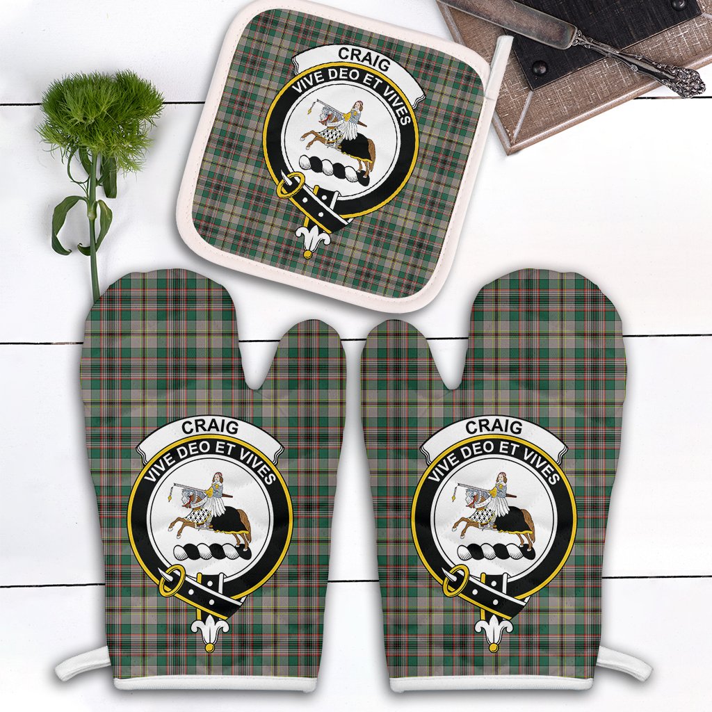 Clan Craig Ancient Tartan Crest Oven Mitt And Pot Holder (2 Oven Mitts + 1 Pot Holder) DQ25 Clan Craig Tartan Today   