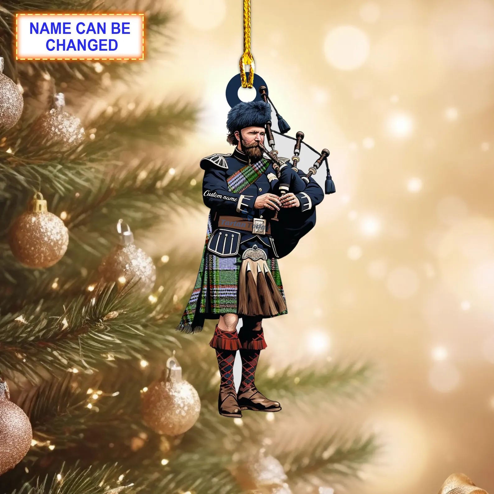 Craig Modern Tartan Bagpipe Ornament with Custom Name