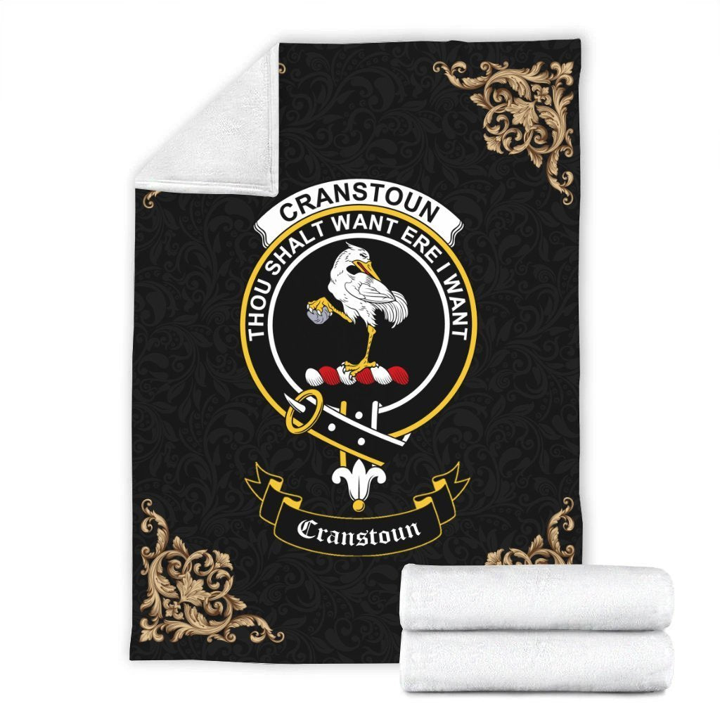 Clan Cranstoun Crest Tartan Premium Blanket Black MF20 Clan Cranstoun Tartan Today   