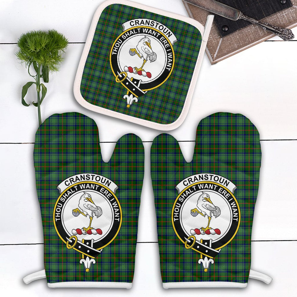Clan Cranstoun Tartan Crest Oven Mitt And Pot Holder (2 Oven Mitts + 1 Pot Holder) GP12 Clan Cranstoun Tartan Today   