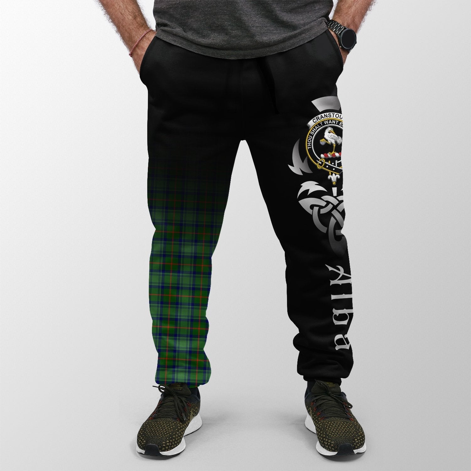 Clan Cranstoun Tartan Crest Jogger Sweatpants  Alba Celtic Style HV42 Clan Cranstoun Tartan Today   