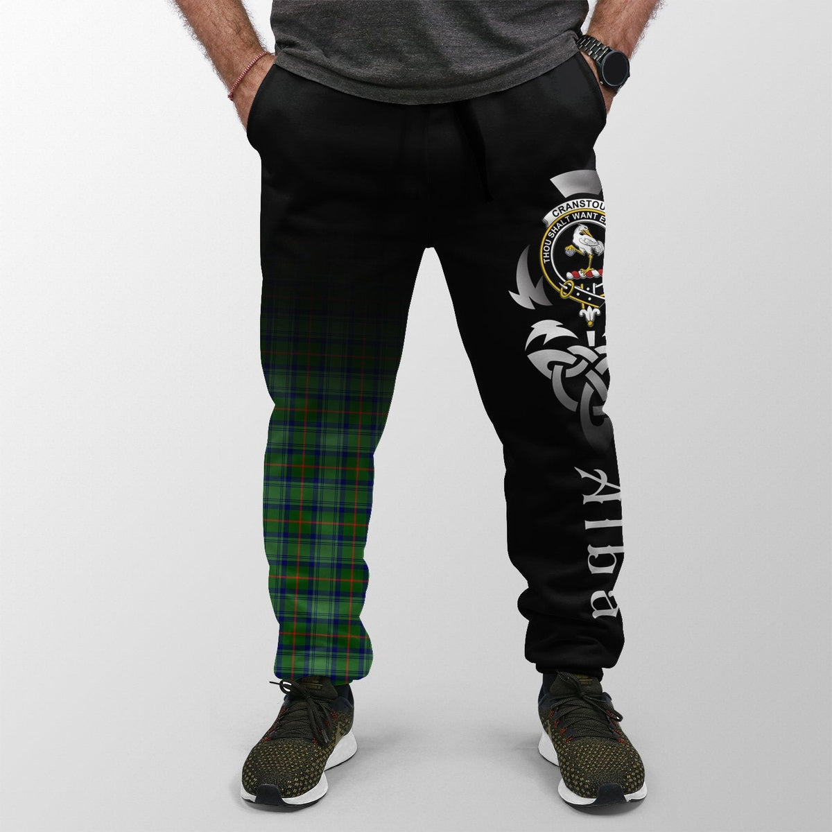 Clan Cranstoun Tartan Crest Jogger Sweatpants  Alba Celtic Style HV42 Clan Cranstoun Tartan Today   