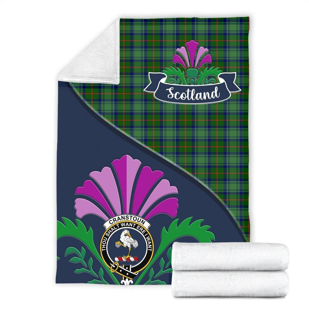 Clan Cranstoun Tartan Crest Premium Blanket Thistle Style AT57 Clan Cranstoun Tartan Today   
