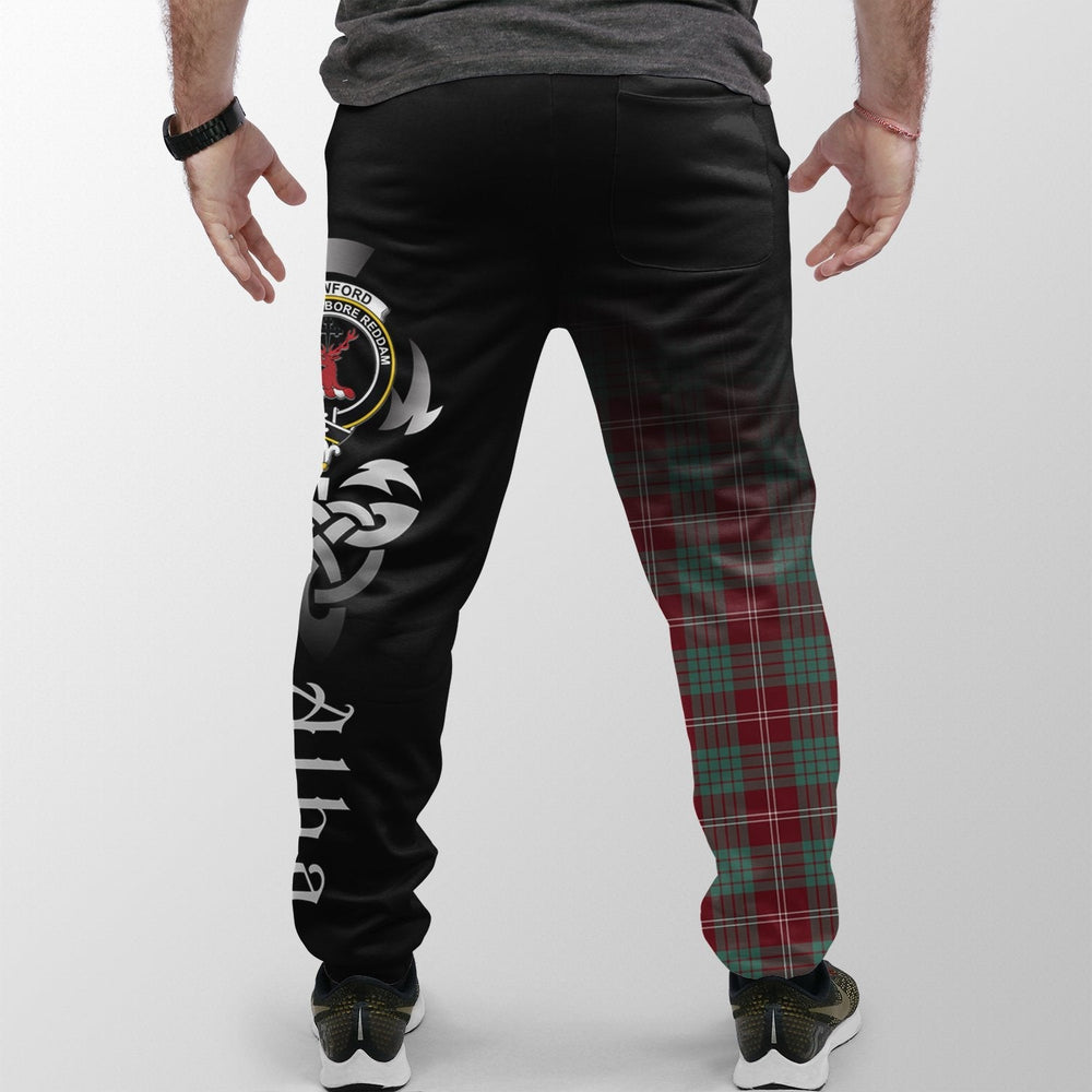 Clan Crawford Modern Tartan Crest Jogger Sweatpants  Alba Celtic Style WF22 Clan Crawford Tartan Today   