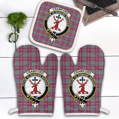 Clan Crawford Ancient Tartan Crest Oven Mitt And Pot Holder (2 Oven Mitts + 1 Pot Holder)