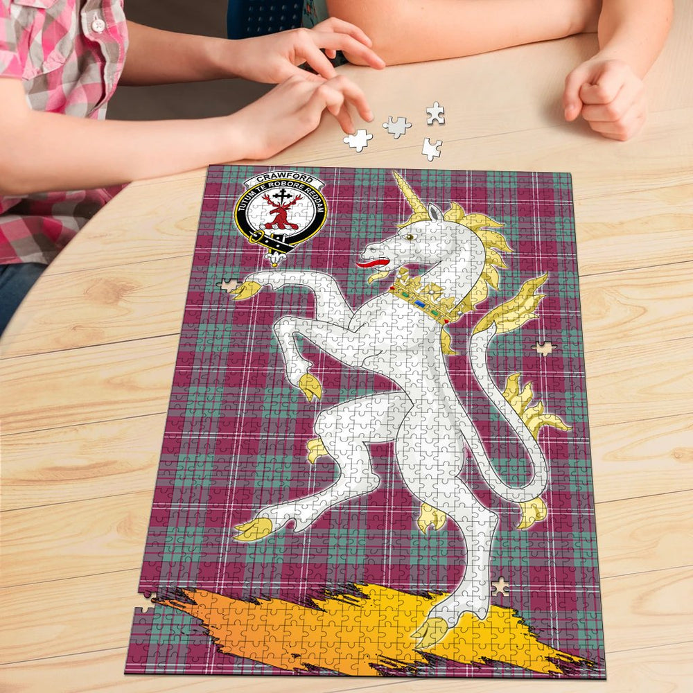 Clan Crawford Ancient Tartan Crest Unicorn Scotland Jigsaw Puzzles Gift For Family NE19 Clan Crawford Tartan Today   
