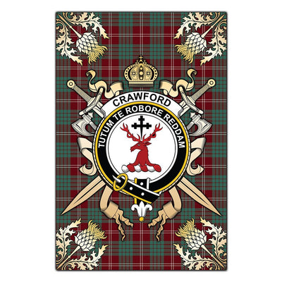 Clan Crawford Modern Tartan Crest Black Garden Flag - Gold Thistle AC27