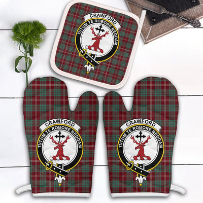 Clan Crawford Modern Tartan Crest Oven Mitt And Pot Holder (2 Oven Mitts + 1 Pot Holder)