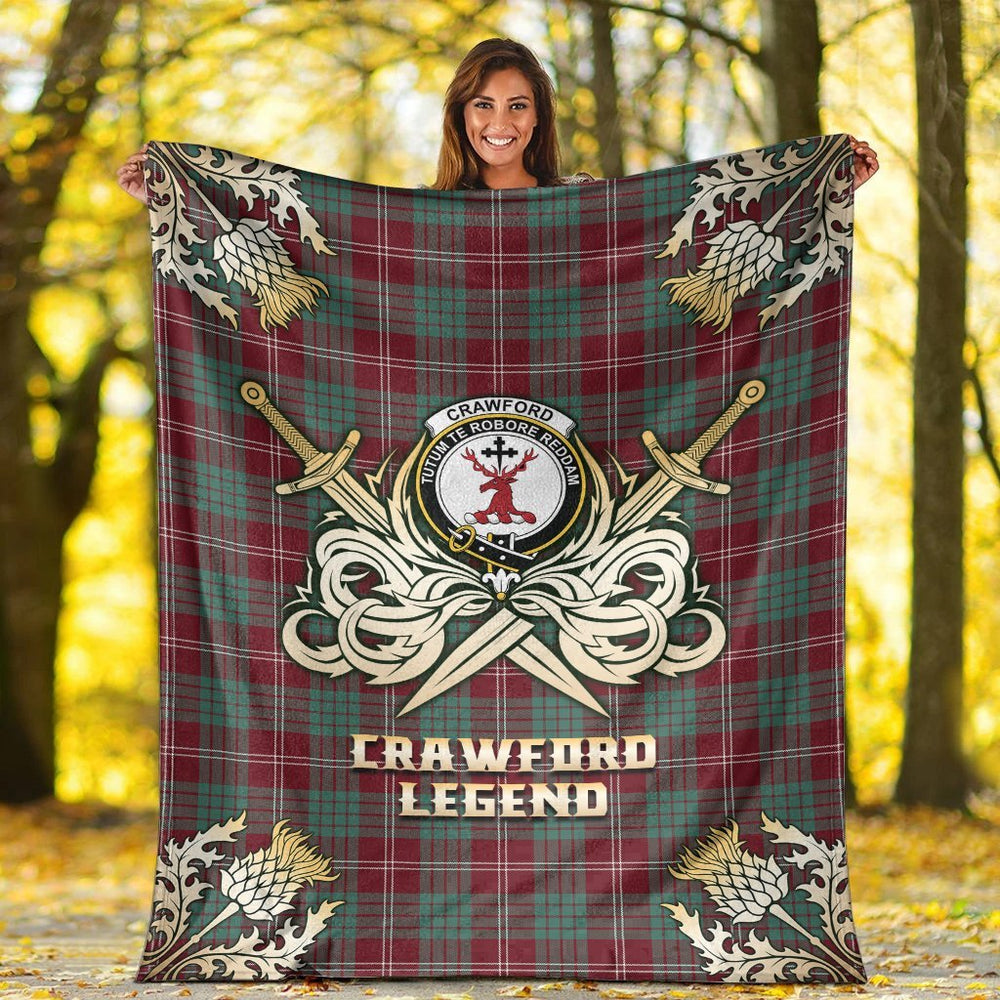 Clan Crawford Modern Tartan Gold Courage Symbol Blanket WS15 Clan Crawford Tartan Today   