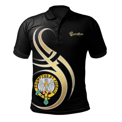 Clan Carruthers Family Tartan Official Crest Polo Shirt - Black Version