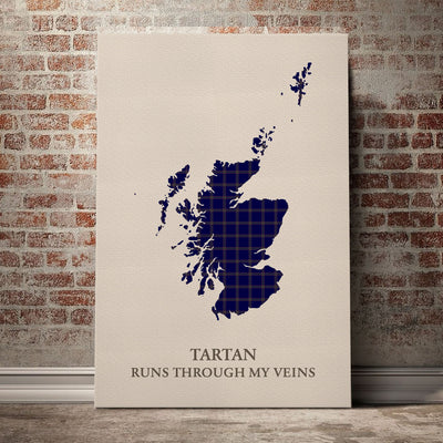 Clan Crichton Tartan Scotland Map Canvas “Tartan Runs Through My Veins” Wall Art JA73