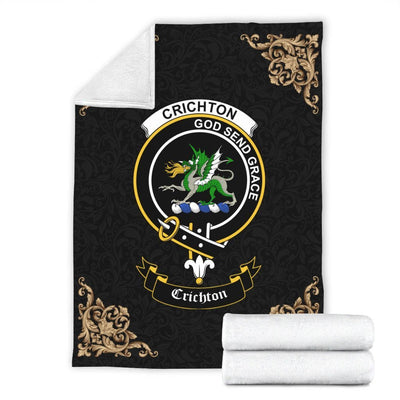 Clan Crichton Crest Tartan Premium Blanket Black