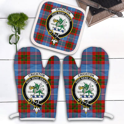 Clan Crichton Tartan Crest Oven Mitt And Pot Holder (2 Oven Mitts + 1 Pot Holder)