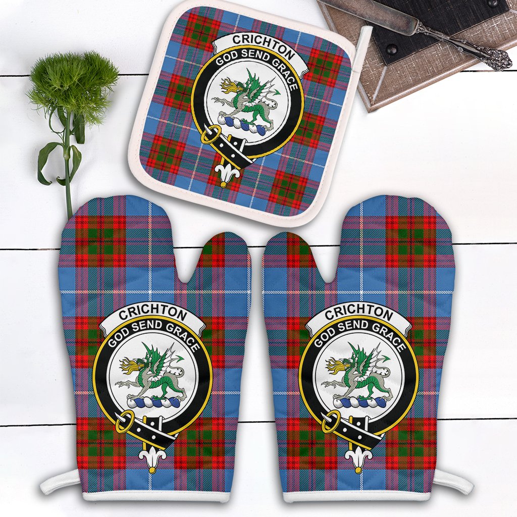 Clan Crichton Tartan Crest Oven Mitt And Pot Holder (2 Oven Mitts + 1 Pot Holder) MD97 Clan Crichton Tartan Today   