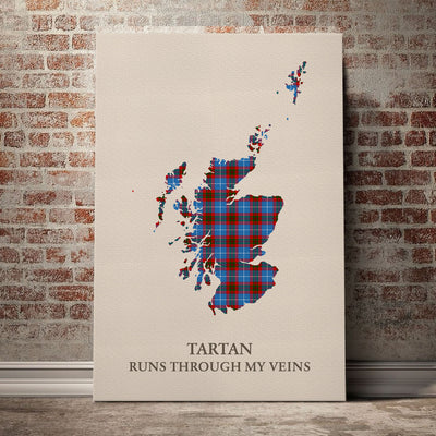 Clan Crichton District Tartan Scotland Map Canvas “Tartan Runs Through My Veins” Wall Art AS22
