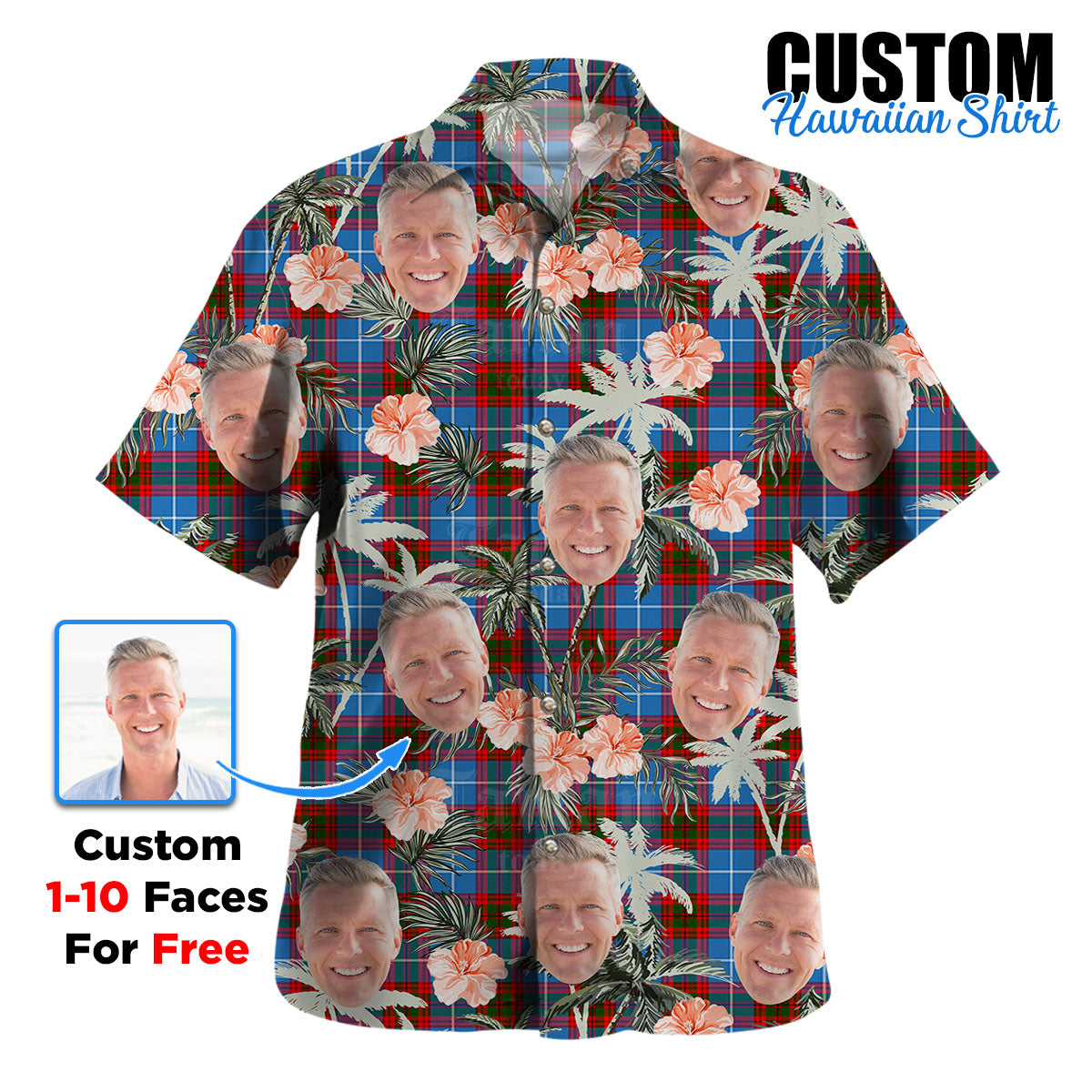 Clan Crichton District Tartan Custom Face Hawaiian Shirt – Unisex Gift for Family Members, Summer Party BX15 Crichton District Tartan Tartan Hawaii Shirt