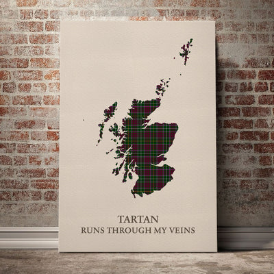 Clan Crosbie Tartan Scotland Map Canvas “Tartan Runs Through My Veins” Wall Art XT74